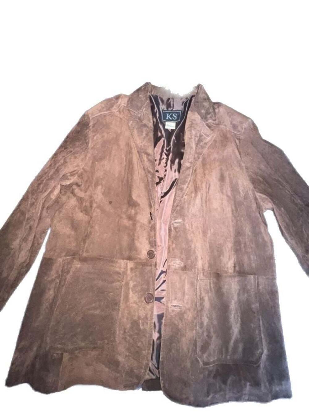 KS Genuine Suede Leather Three-Button Blazer Jacket Brown Size 3XL